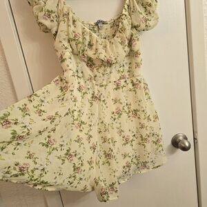 Justice Cream Floral Smocked Top with Pink and Green Print